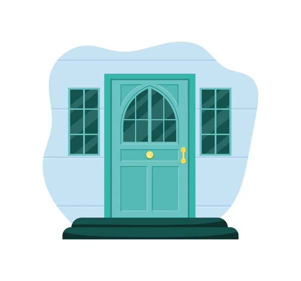 Grön dörr främre plats — Stock vektor