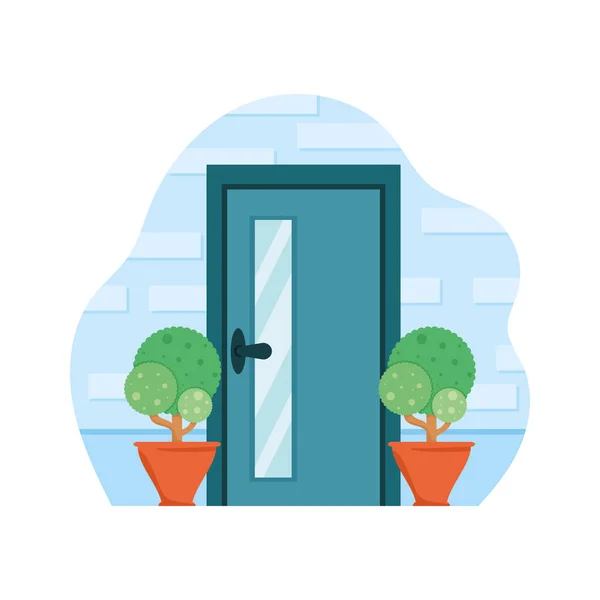 Porta verde com planta de sala — Vetor de Stock