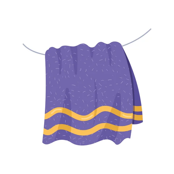 Purple bathroom towel hanging — Stockvector