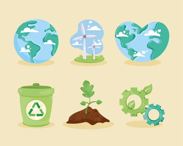 Six sauver la planète icônes — Image vectorielle