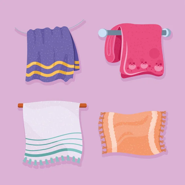 Four towels bathroom icons — стоковый вектор