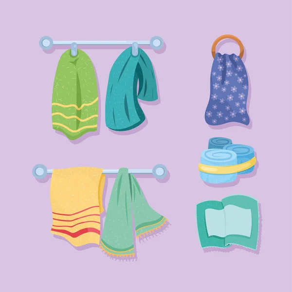 Seven towels bathroom icons — Stock vektor