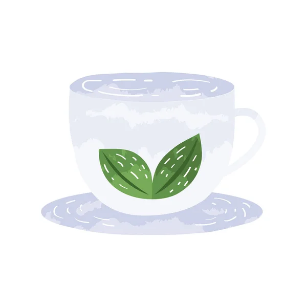 Xícara de chá de cerâmica com folhas — Vetor de Stock