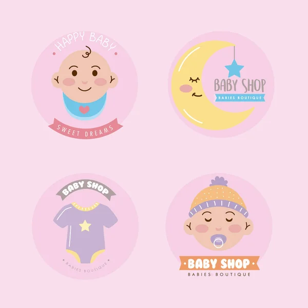 Vier baby douche stickers — Stockvector