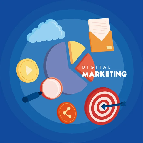 Lettering marketing digital e estatísticas — Vetor de Stock