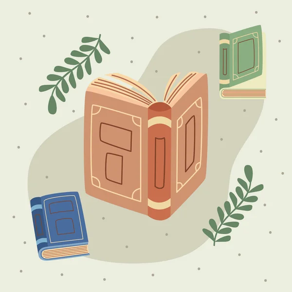 Books and leafs poster — Archivo Imágenes Vectoriales