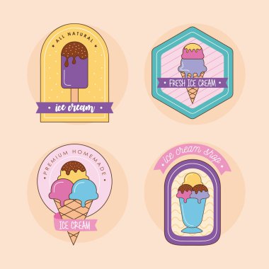 dört dondurma etiketi.