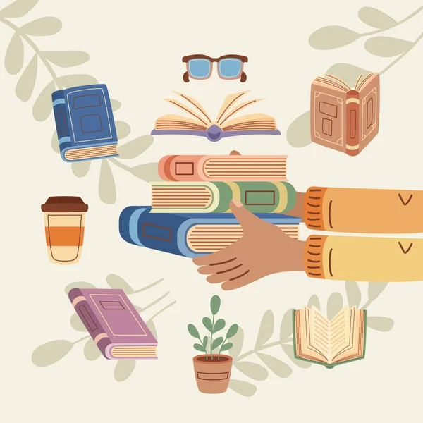 Hands lifting books poster — Vector de stock