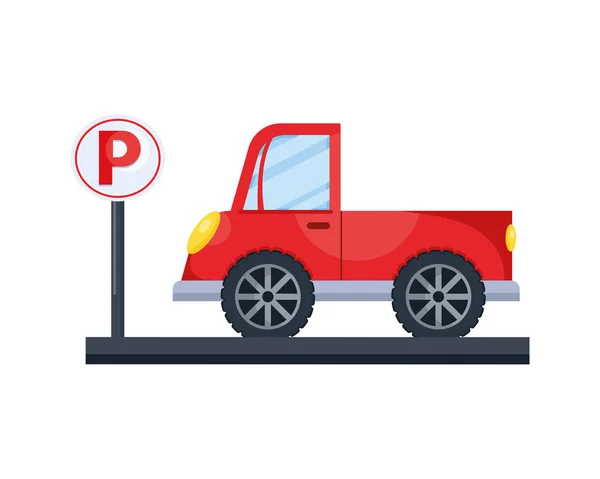 Red car with parking signal — Stock Vector