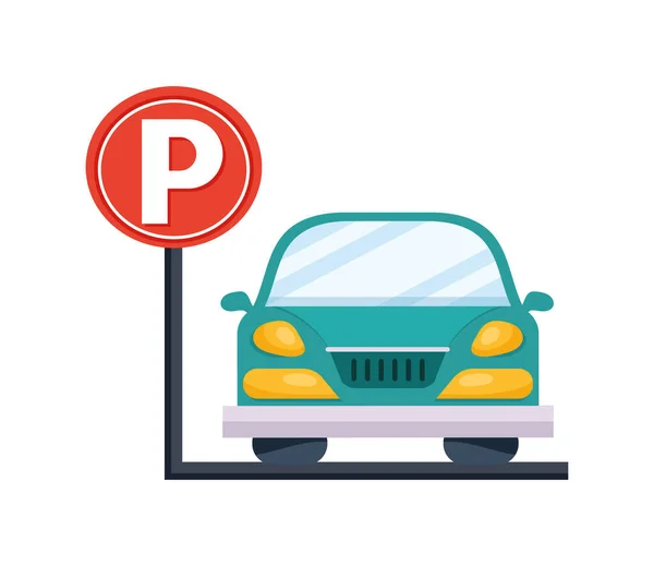 Green car with parking signal — Stock Vector