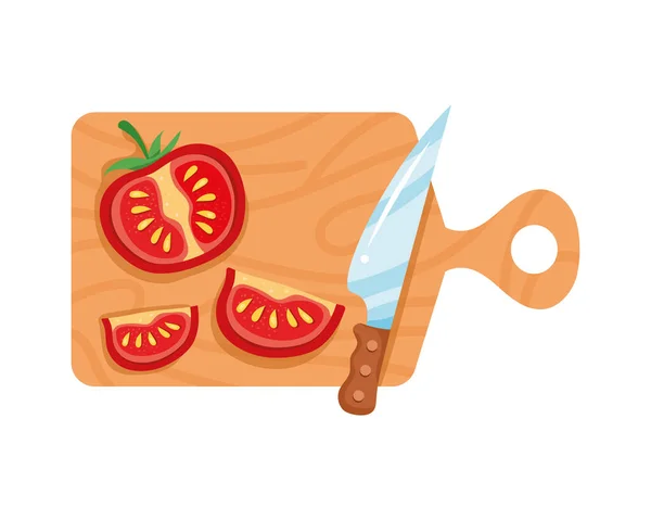 Knife cutting tomatoes — Stock Vector