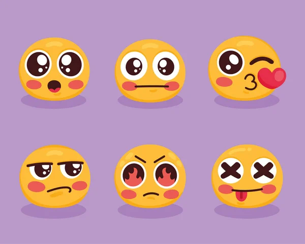 Seis emojis personajes iconos — Archivo Imágenes Vectoriales