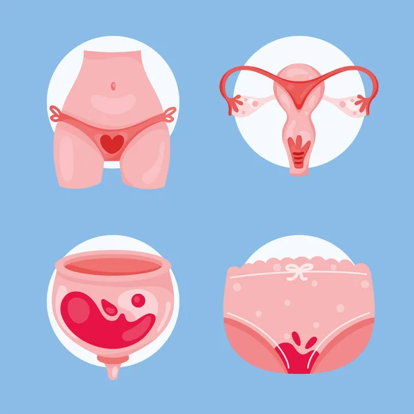 Cuatro iconos del ciclo menstrual — Archivo Imágenes Vectoriales