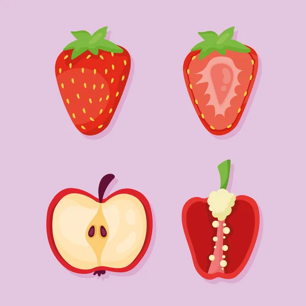 Cuatro frutas y hortalizas — Vector de stock