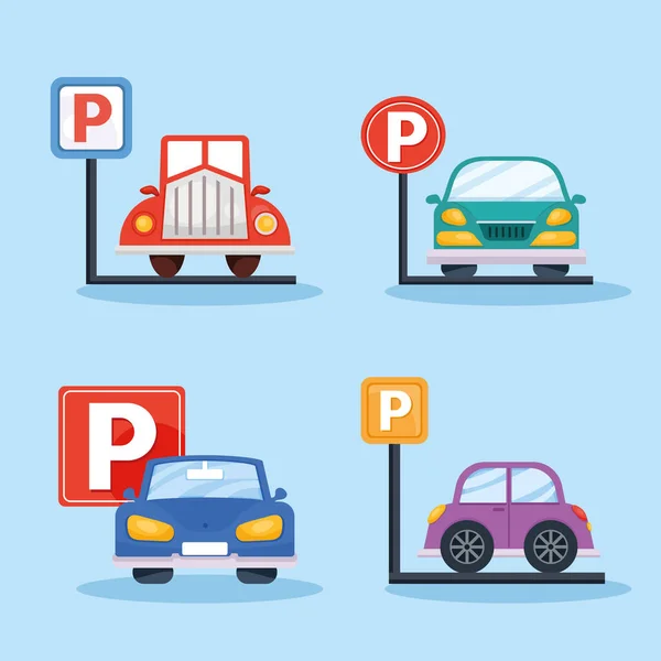Vier parkeerwagons pictogrammen — Stockvector