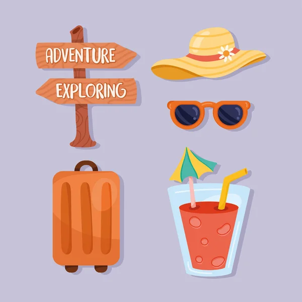 Cinq voyage vacances icônes — Image vectorielle