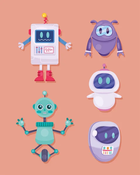 Cinco ícones de robôs elétricos — Vetor de Stock