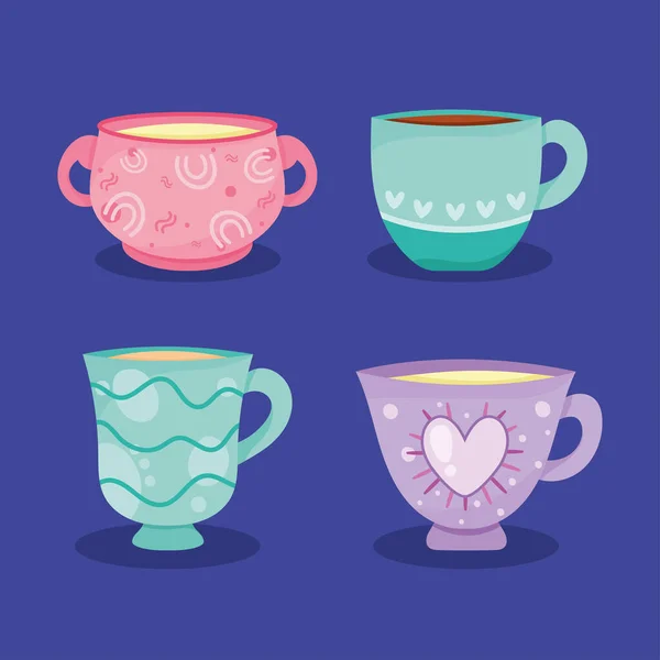 Cuatro tazas de cerámica iconos — Vector de stock