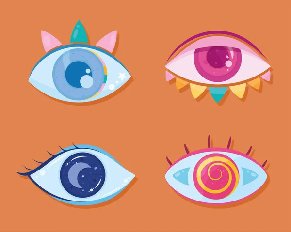 Quatro olhos ícones humanos — Vetor de Stock