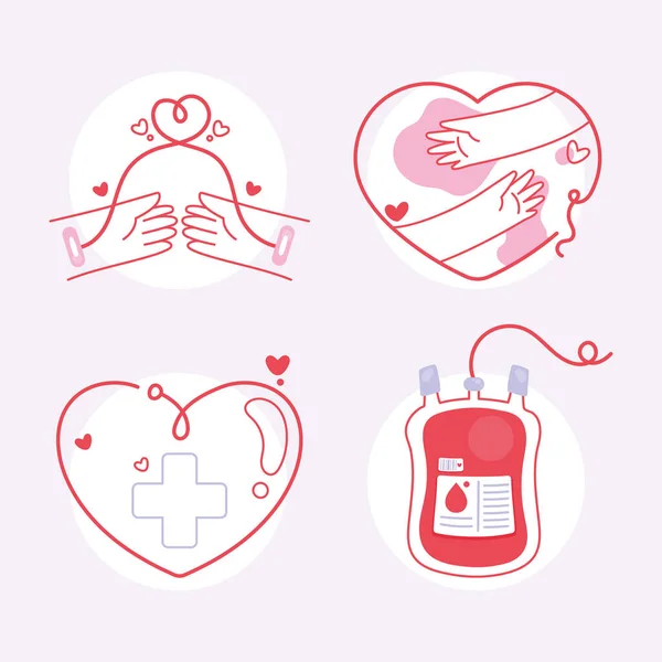 Cuatro iconos de donación de sangre — Archivo Imágenes Vectoriales