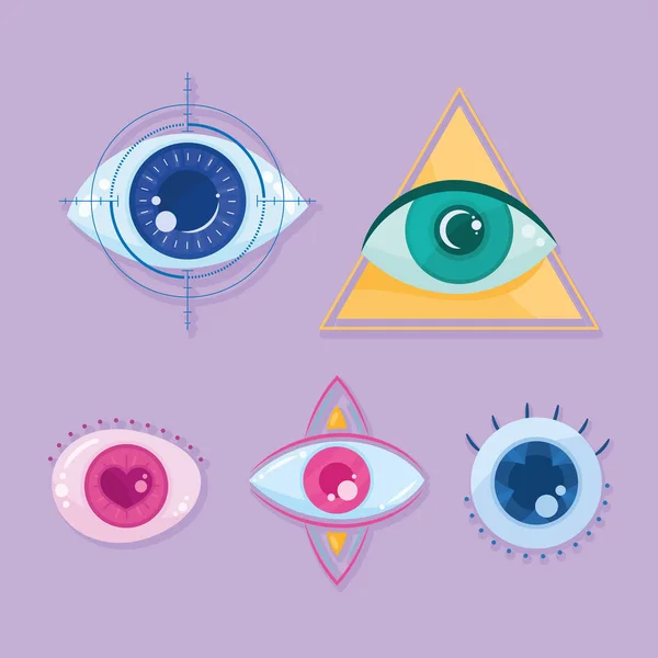 Five eyes human icons — Stock Vector