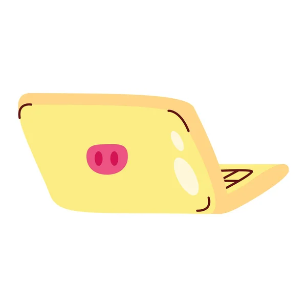 Laptop amarelo com nariz de porco —  Vetores de Stock