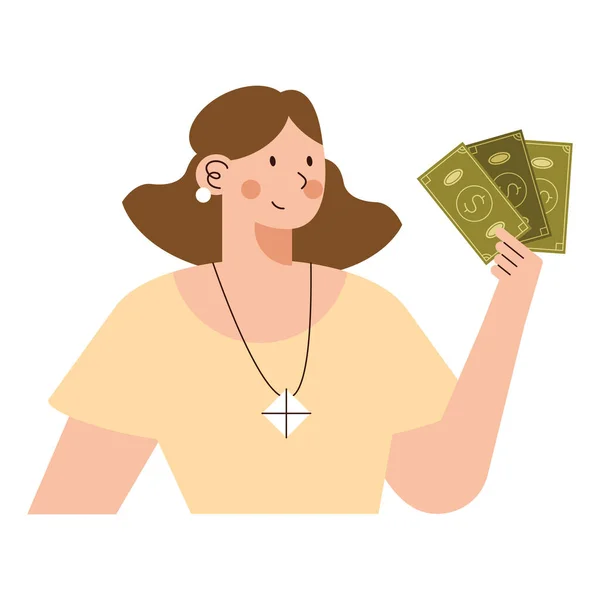 Femme avec des factures dollars — Image vectorielle