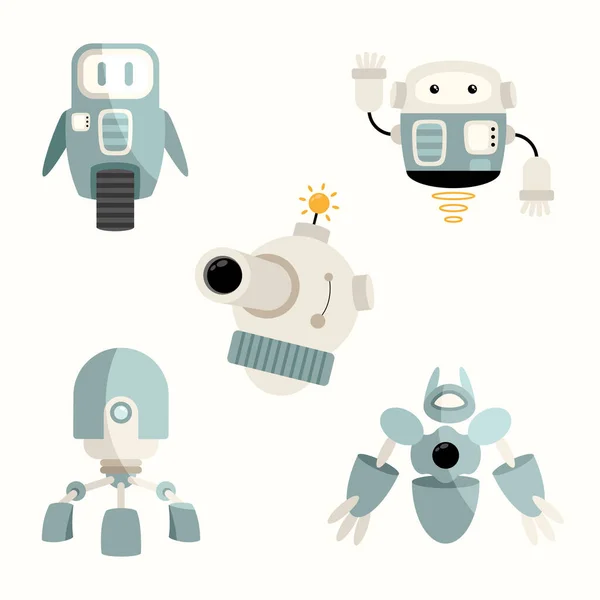 Gray five robots — Stock Vector