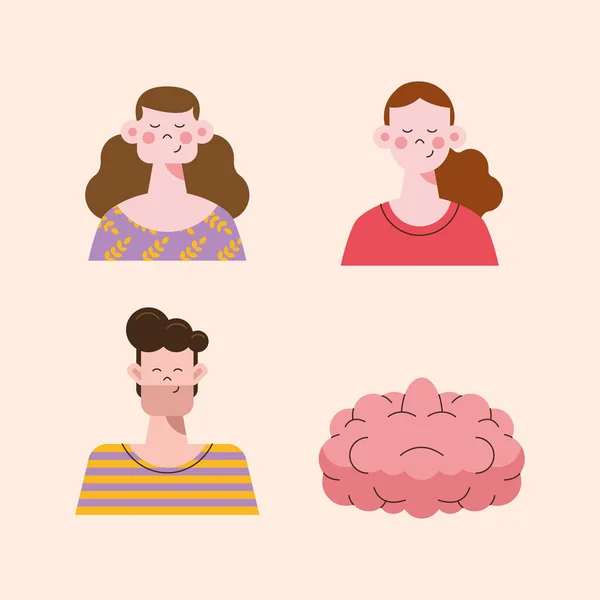 Τρία άτομα και εγκέφαλος — Διανυσματικό Αρχείο