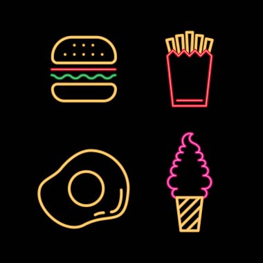 dört neon gıda simgesi