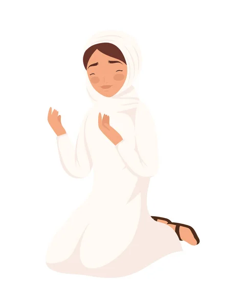 Μουσουλμάνα γυναίκα προσεύχεται χαρακτήρα — Διανυσματικό Αρχείο