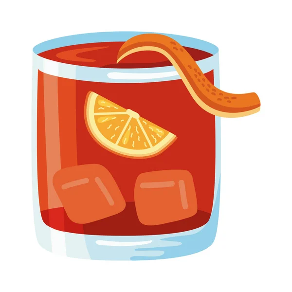 Cóctel negroni con cubitos de hielo — Vector de stock