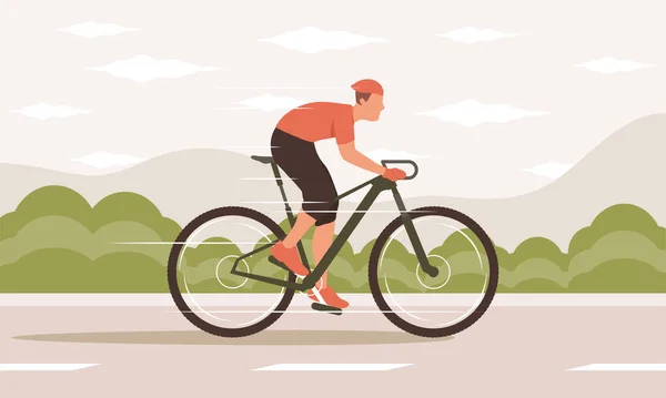 Ciclista montar en bicicleta en carretera — Vector de stock