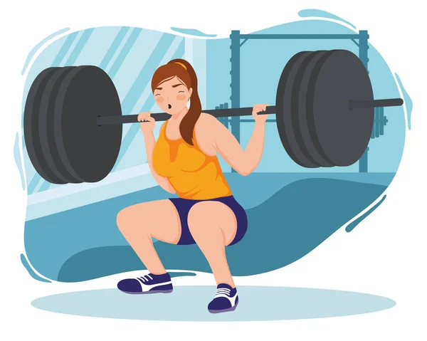 Zdvihací váha žena v tělocvičně — Stockový vektor