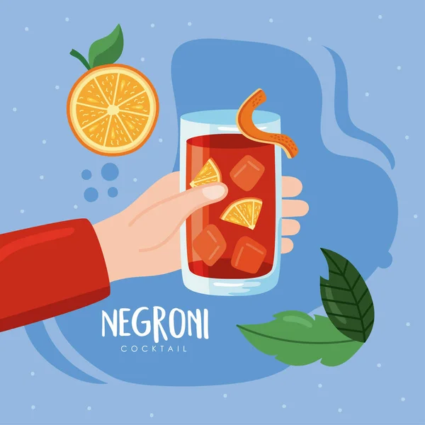Main avec cocktail negroni — Image vectorielle