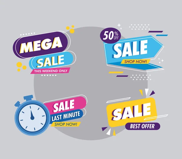 Quatro banners de venda comercial — Vetor de Stock