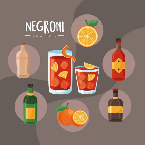 Bokstäver och ingredienser av negroni — Stock vektor