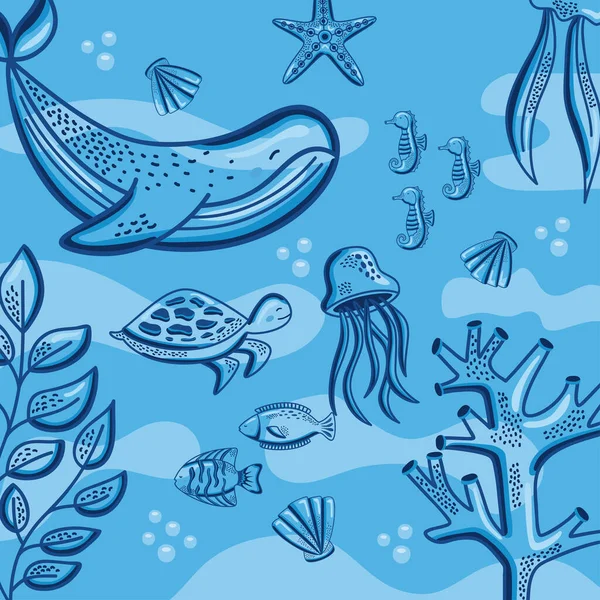 Animales y plantas de mar — Vector de stock