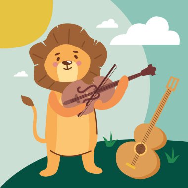 aslan keman çalıyor ve gitar çalıyor.