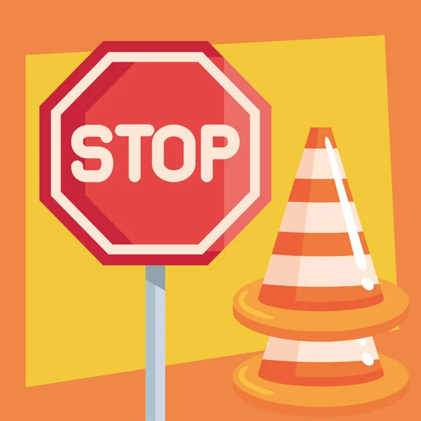 Construction Stop Signal Cones Scene — Stock Vector