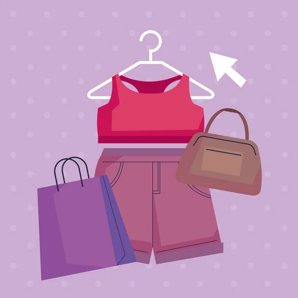 Kvinnliga Kläder Och Shopping Väska Ikoner — Stock vektor