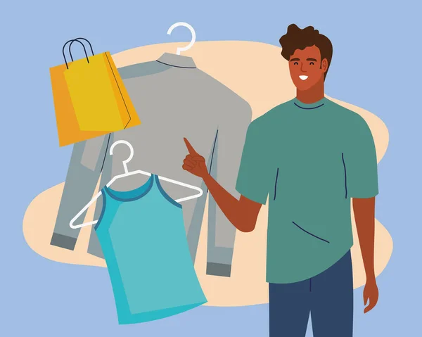 Jeune Homme Vêtements Shopping — Image vectorielle