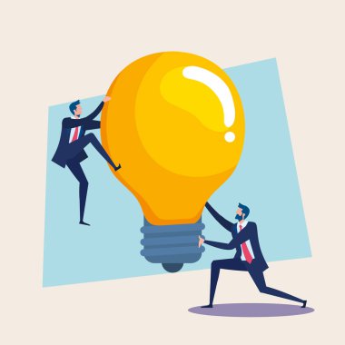 Ampul ışığı karakterli iş adamları