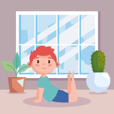 Küçük kızıl saçlı yoga karakteri.