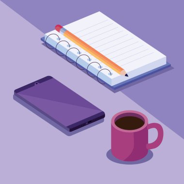 Akıllı telefon ve defter malzemeleri sahnesi