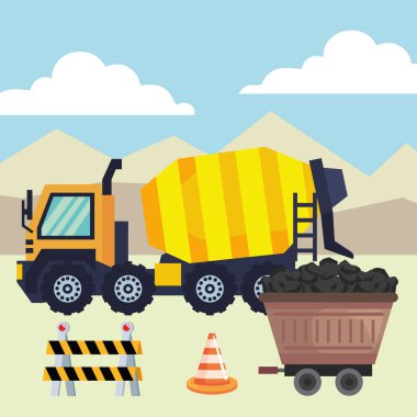 beton karıştırıcı kamyon ve çit sahnesi