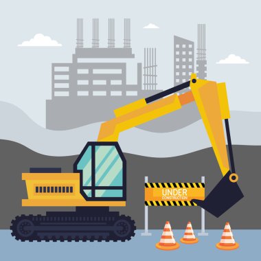 Kazıcı ve koni inşaat sahnesi