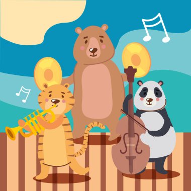 üç hayvan enstrüman çalıyor.
