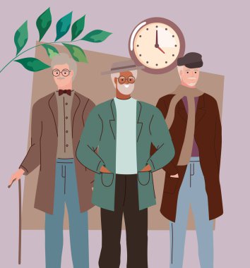 Üç yaşlı adam modellik yapıyor.