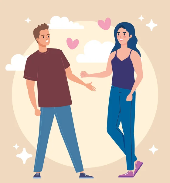 Lovers Couple Talking Happy Characters — Stock Vector